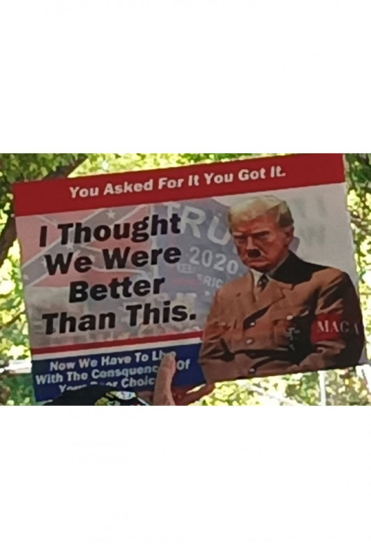 Protestor sign with Nazi Trump