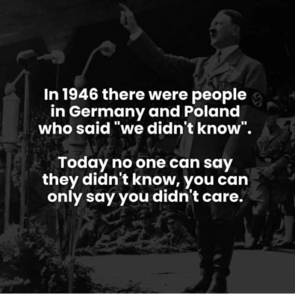 Picture of Hitler with a caption about not caring.