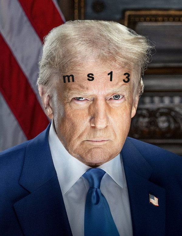 Picture of trump with obviously Photoshoped MS13 across his forehead.
