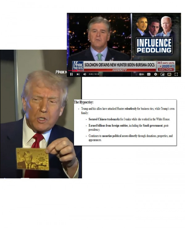 The hypocrisy between Hunter Biden influence peddling and trump's gold card.
